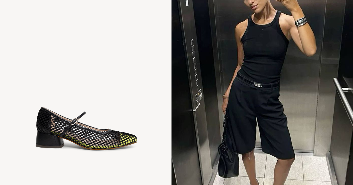 mary jane Nassau rejilla black con puntera lima y look total black 