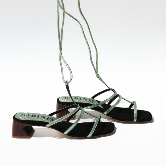 Sandalias de tacón ancho piel metalizada jade - Sabinis Eternal