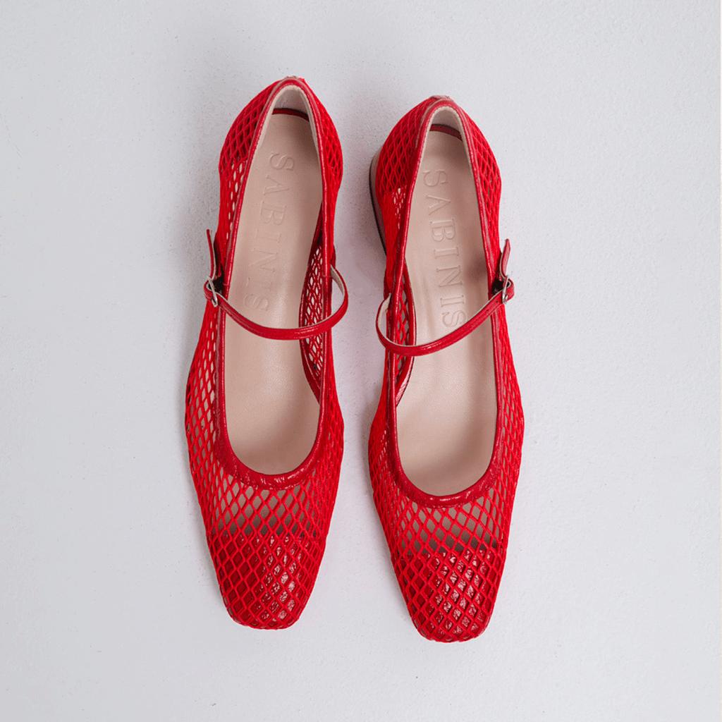 Zapatos estilo mary jane rejilla rojo para mujer con tacón cómodo de Sabinis modelo Nassau