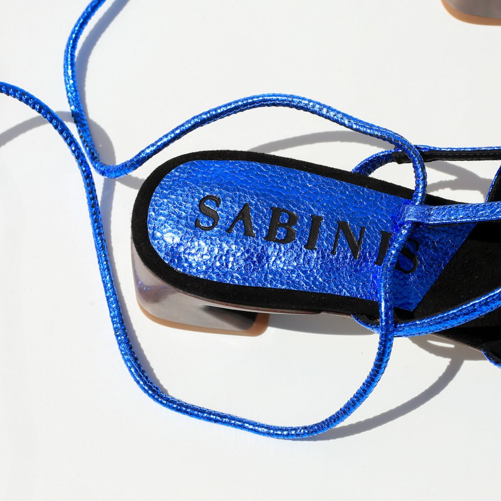 Sandalias de tacón ancho piel metalizada azul - Sabinis Eternal - Sabinis