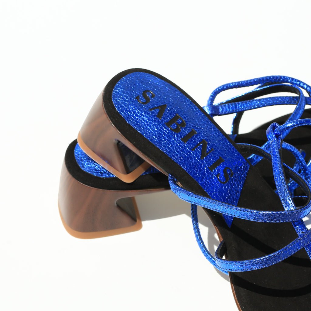 Sandalias de tacón ancho piel metalizada azul - Sabinis Eternal - Sabinis