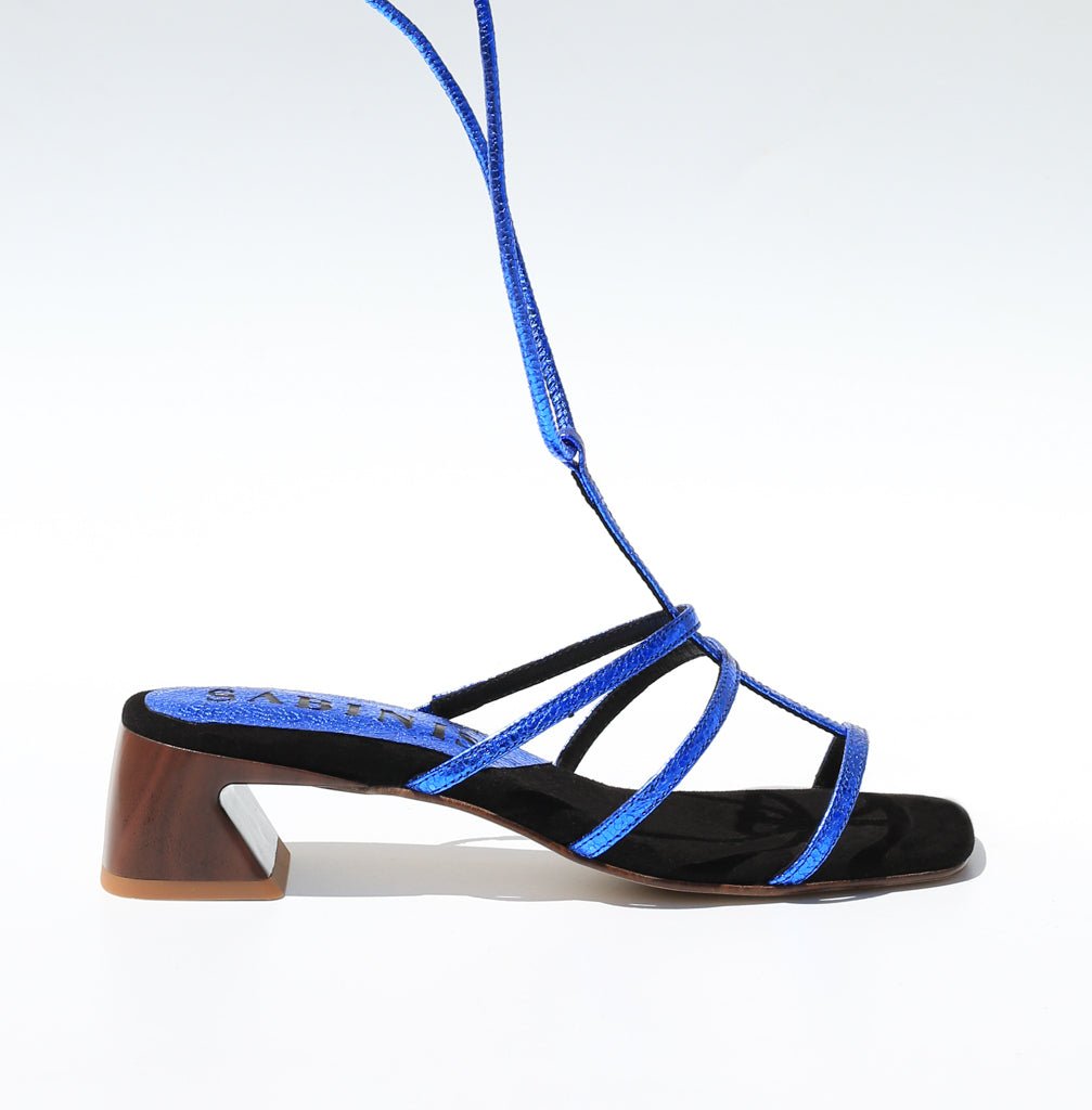 Sandalias de tacón ancho piel metalizada azul - Sabinis Eternal - Sabinis