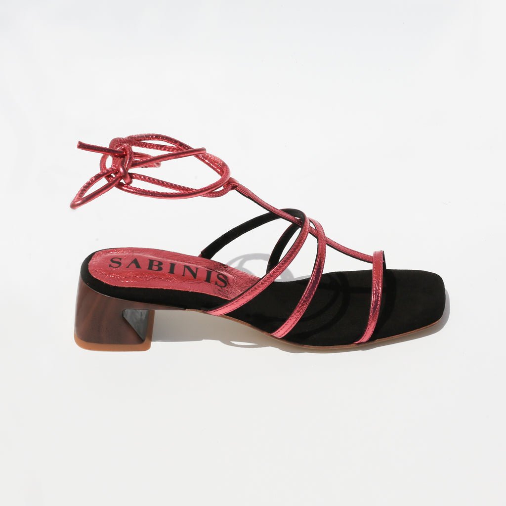Sandalias de tacón ancho piel metalizada fucsia - Sabinis Eternal - Sabinis
