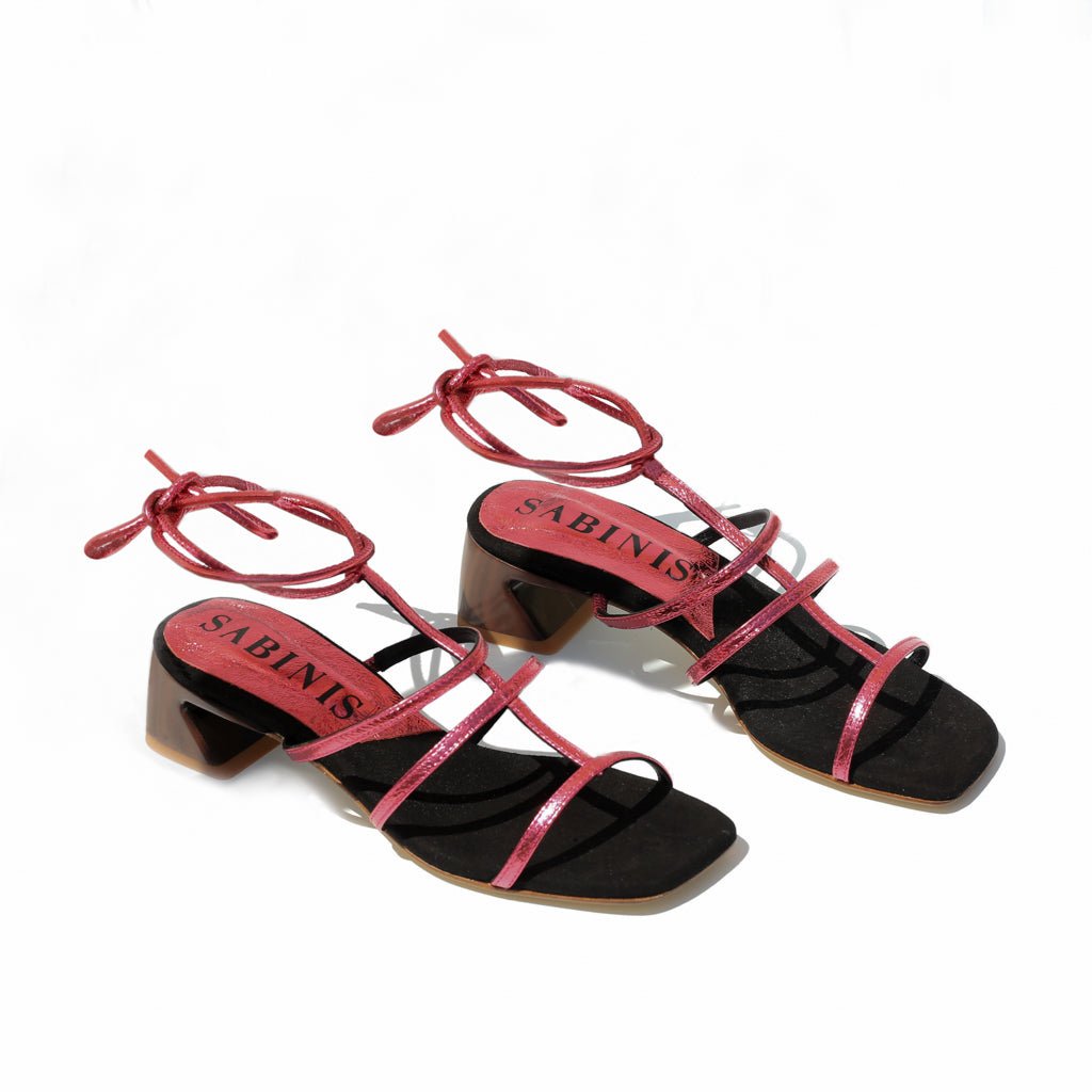 Sandalias de tacón ancho piel metalizada fucsia - Sabinis Eternal - Sabinis
