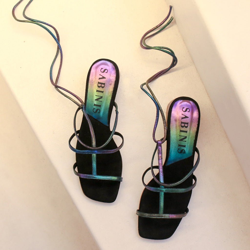 Sandalias de tacón ancho piel vegana tornasol - Sabinis Eternal - Sabinis