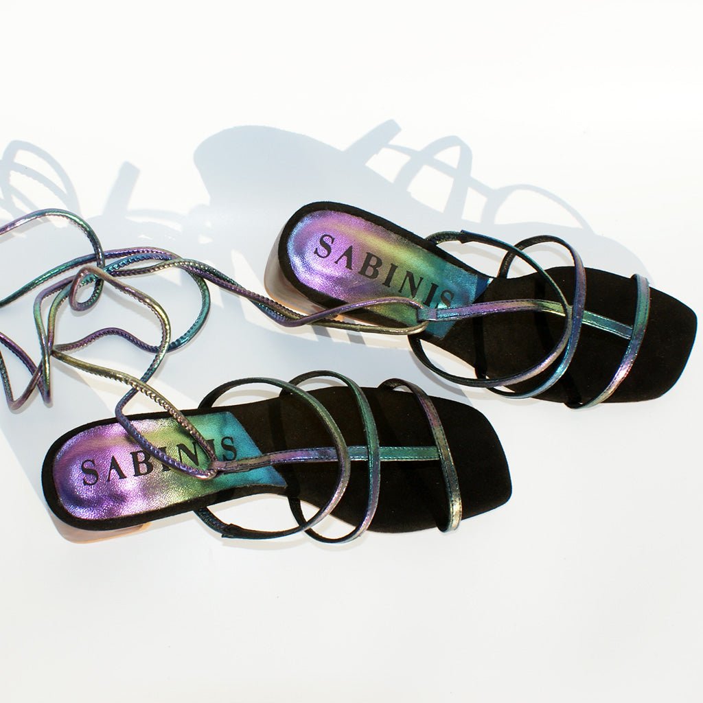 Sandalias de tacón ancho piel vegana tornasol - Sabinis Eternal - Sabinis