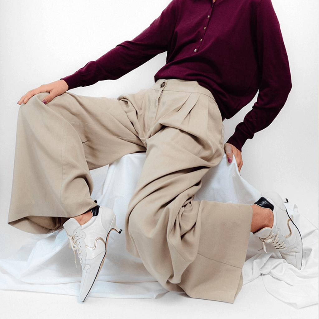 sneakers con tacon zapatos en piel, elegantes en color Ivory modelo Miami de Sabinis made in Spain