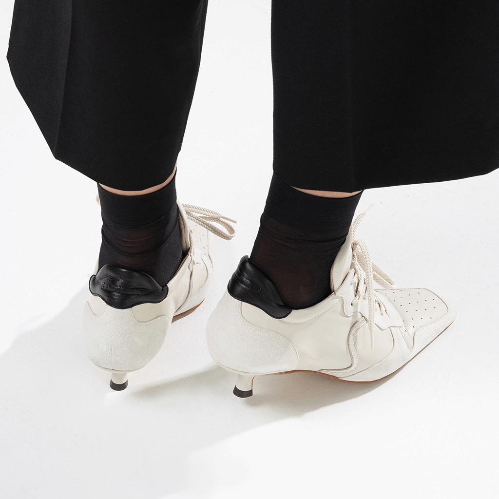 sneakers con tacon zapatos mujer en piel, elegantes en color Ivory modelo Miami de Sabinis made in Spain